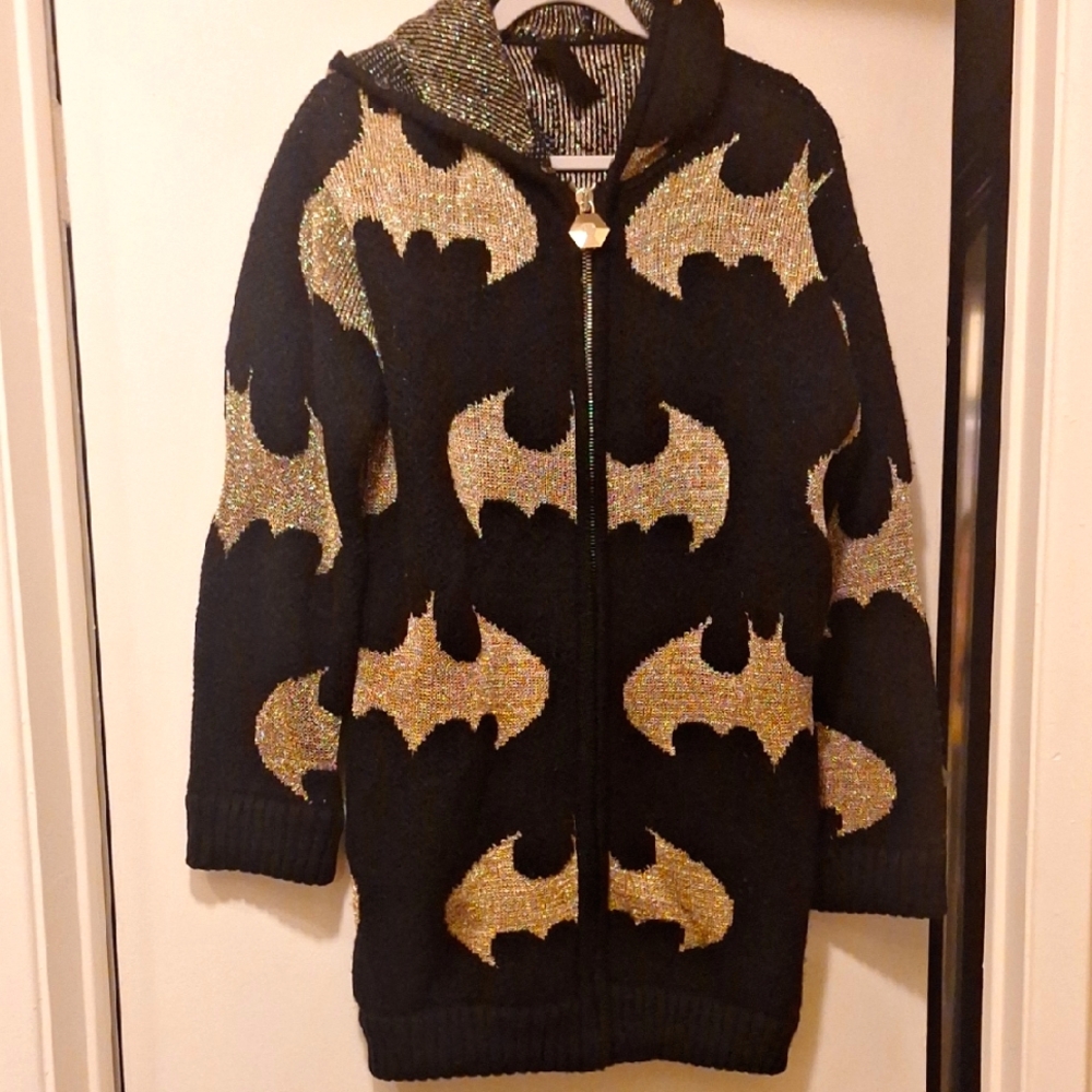PHILIPP PLEIN Batman Black and Gold Hooded Sweater medium large